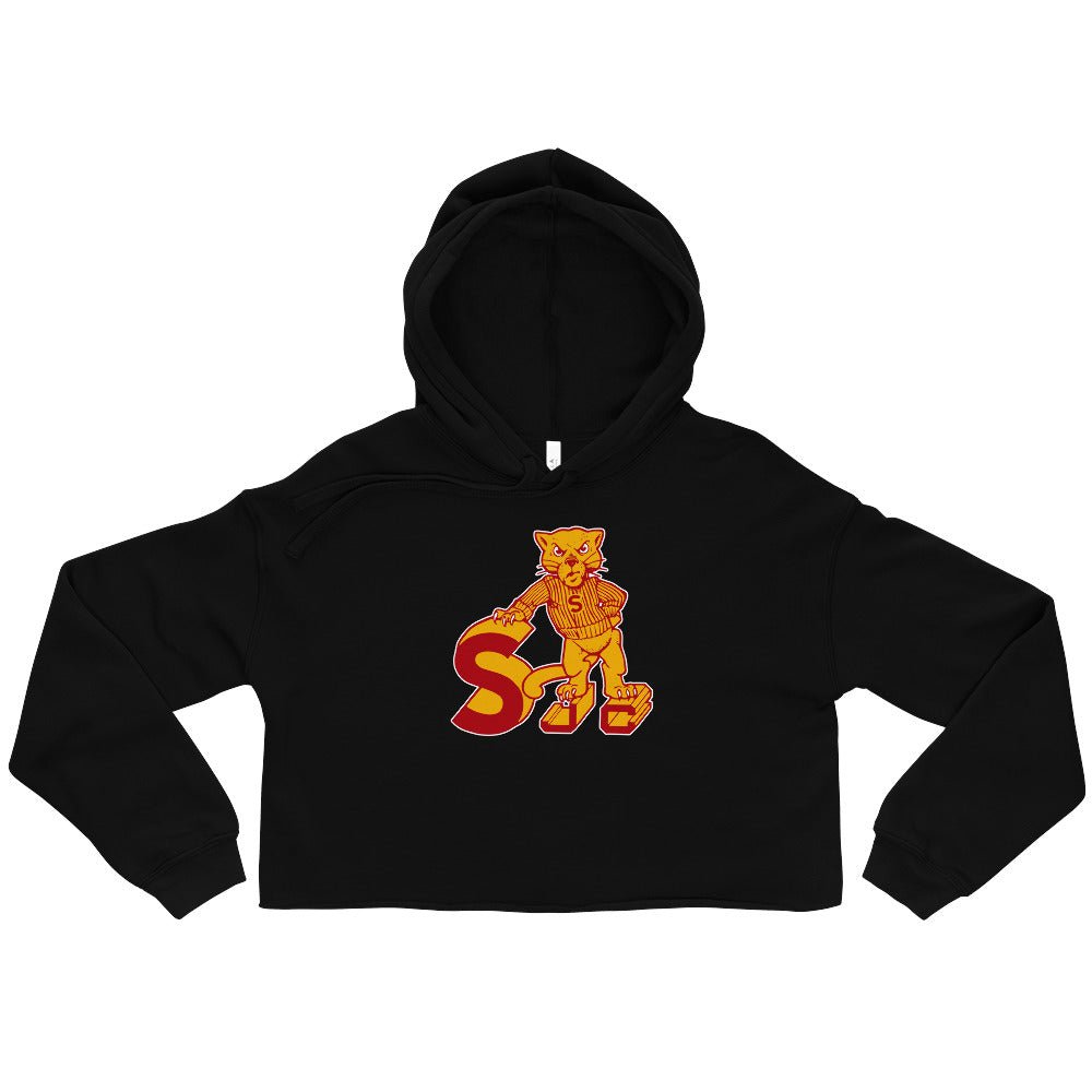 Sacramento City College Vintage Women's Cropped Hoodie - 1950 Varsity SJC Panther Art Cropped Hoodie - rivalryweek