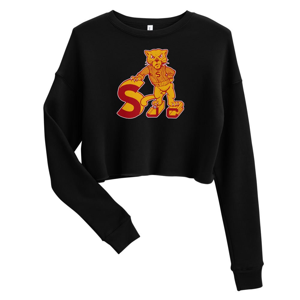 Sacramento City College Vintage Women's Cropped Sweatshirt - 1950 Varsity SJC Panther Art Cropped Sweatshirt - rivalryweek