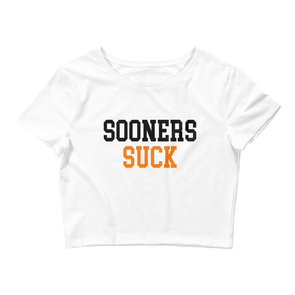 Sooners Suck Oklahoma State Rivalry Crop Top White Crop Top - rivalryweek