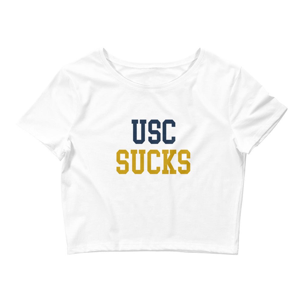 USC Sucks Notre Dame Rivalry White Crop Top Crop Top - rivalryweek