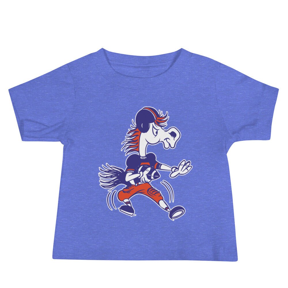 Vintage Boise State Football Baby T Shirt - 1960s Bronco Dropback Art Baby Staple Tee - rivalryweek