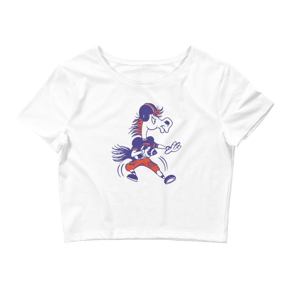 Vintage Boise State Football Crop Top - 1960s Bronco Dropback Art Crop Top - rivalryweek