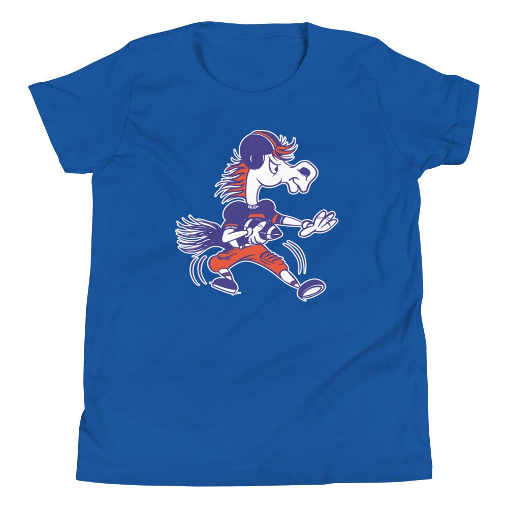 Vintage Boise State Football Kids Youth Shirt - 1960s Bronco Dropback Art Youth Staple Tee - rivalryweek