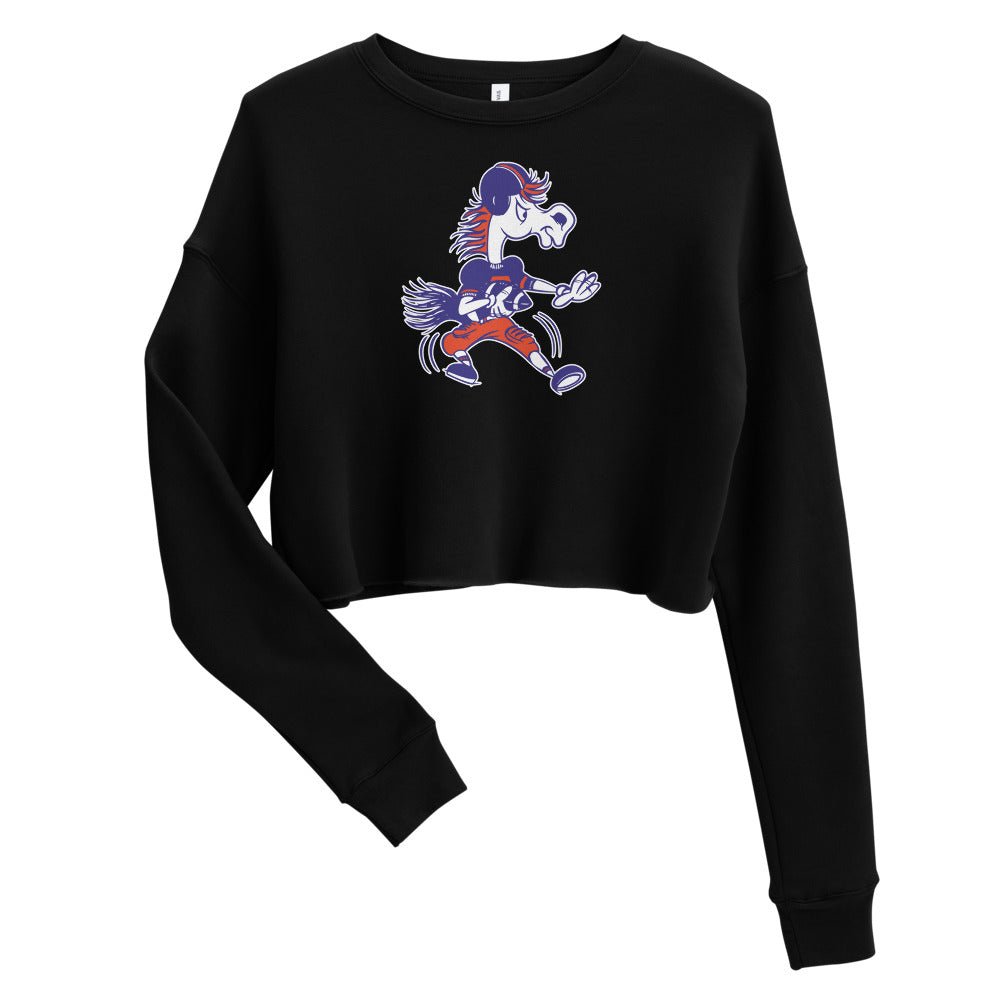 Vintage Boise State Football Women's Cropped Sweatshirt - 1960s Bronco Dropback Art Cropped Sweatshirt - rivalryweek