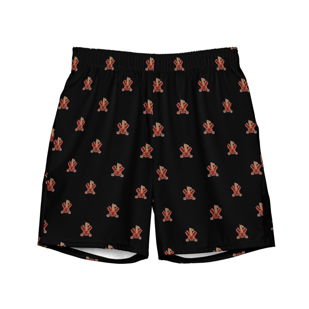 Vintage Boston College Eagle Mascot Swim Trunks - 1946 Vintage BC Eagle Mascot Black Pattern Swim Trunks - Rivalry Week