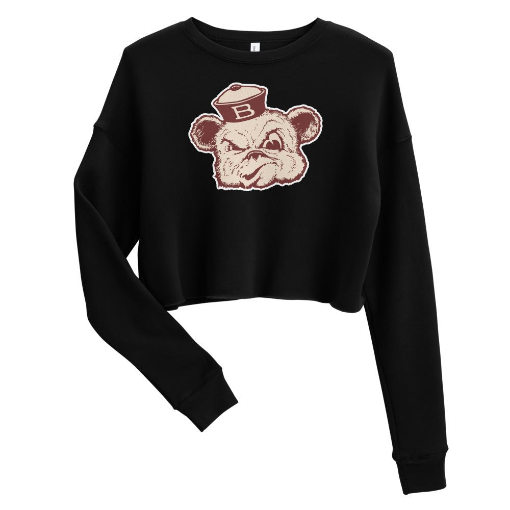 Vintage Brown Women's Cropped Sweatshirt - 1940s Sailor Bear Art Cropped Sweatshirt - rivalryweek