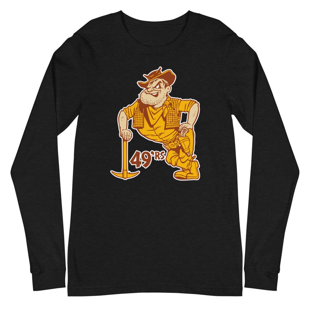 Vintage Cal State Long Beach Long Sleeve Shirt - 1950s Leaning 49er Mascot Art Long Sleeve Shirt - Rivalry Week