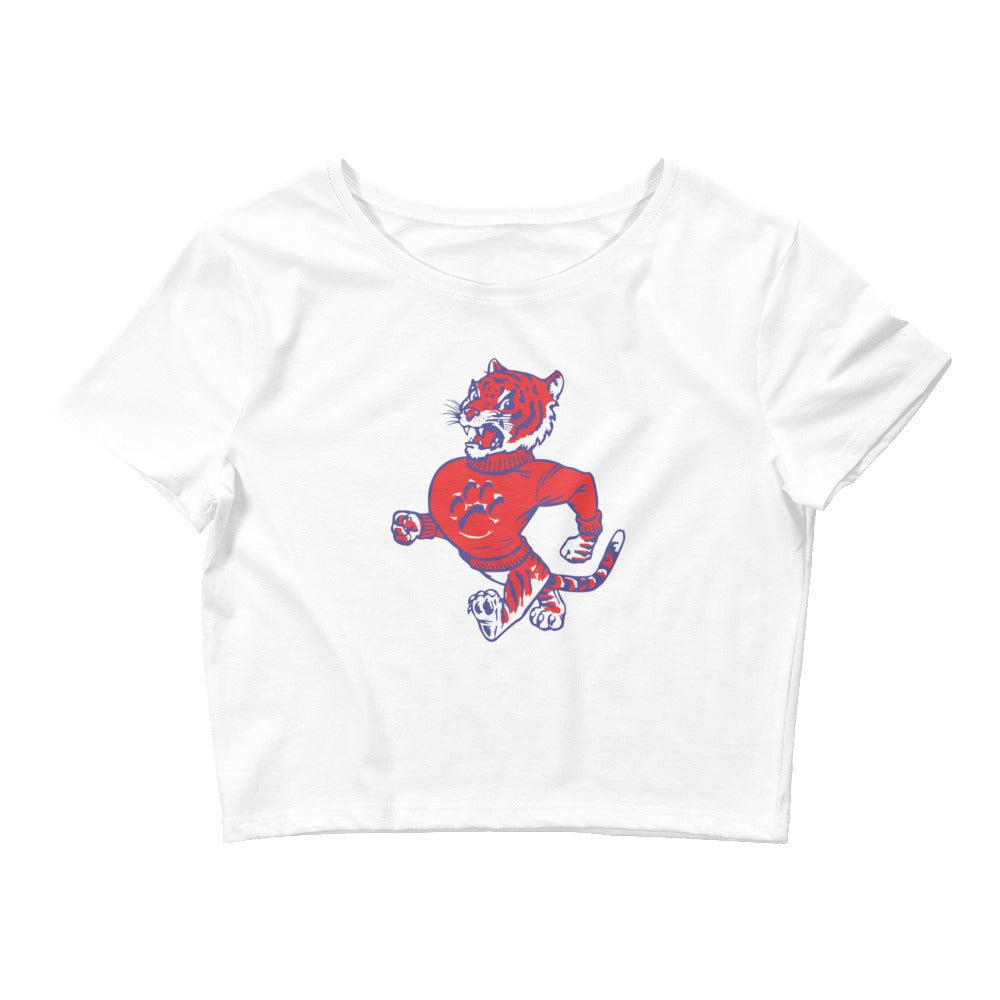 Vintage Clemson Crop Top - 1950s Struttin' Tiger Mascot Art Crop Top - rivalryweek