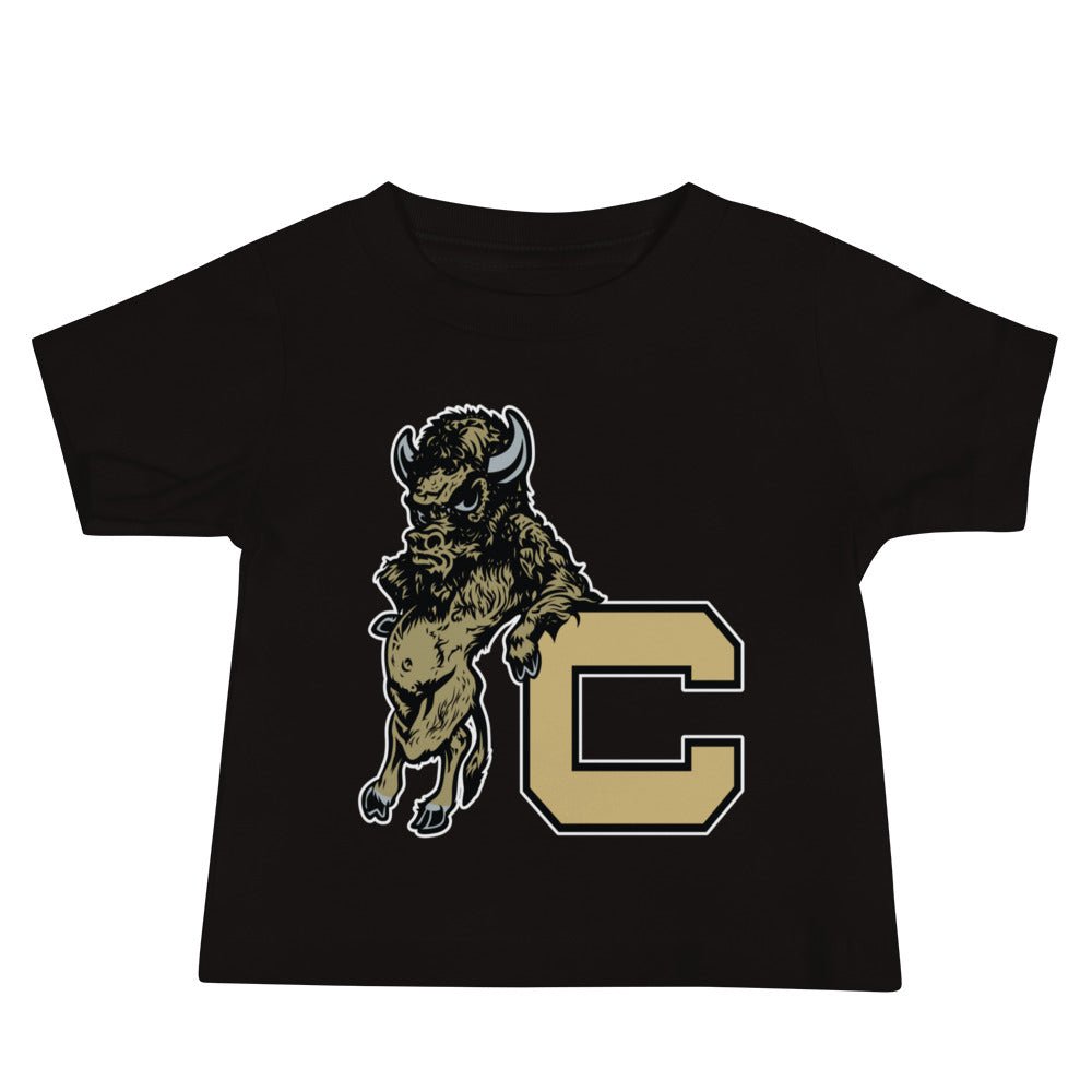 Vintage Colorado Buffalo Baby T Shirt - 1940s Buffalo with Attitude Art Baby Staple Tee - rivalryweek