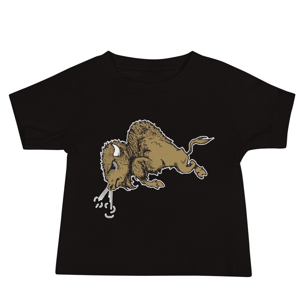 Vintage Colorado Buffalo Baby T Shirt - 1940s Stampeding Buffalo Art Baby Staple Tee - rivalryweek