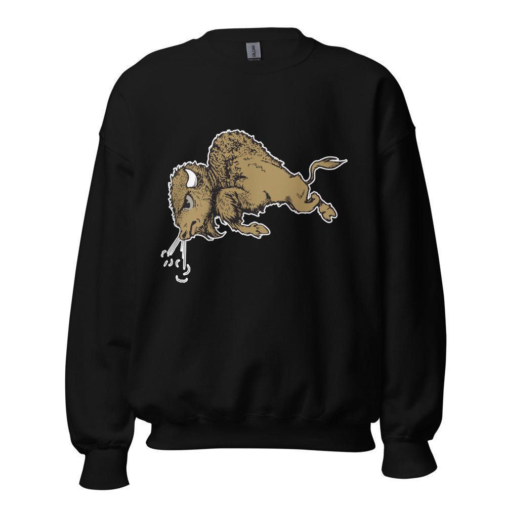 Vintage Colorado Buffalo Crew Neck Sweatshirt - 1940s Stampeding Buffalo Art Sweatshirt - rivalryweek