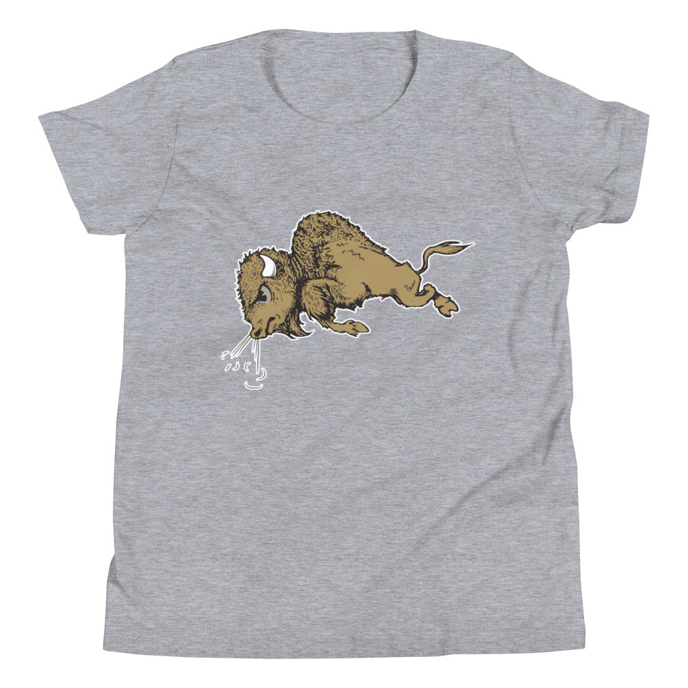 Vintage Colorado Buffalo Kids Youth Shirt - 1940s Stampeding Buffalo Art Youth Staple Tee - rivalryweek