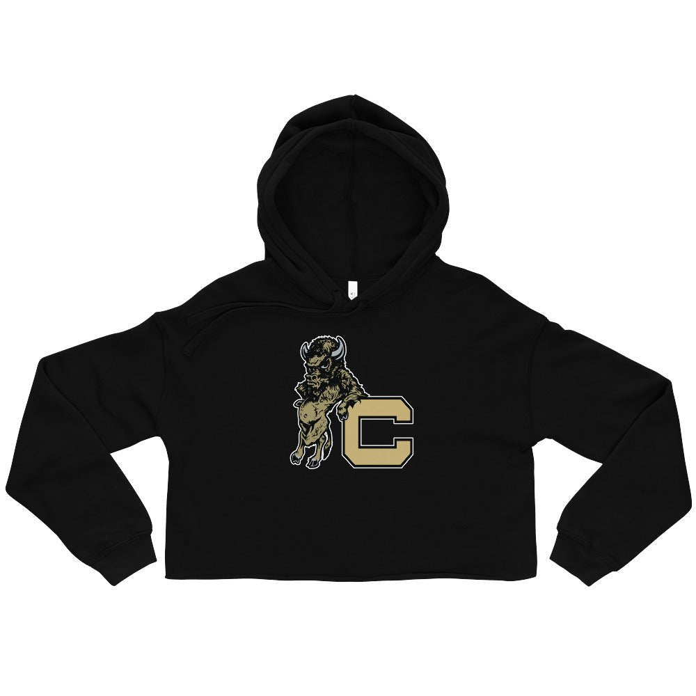 Vintage Colorado Buffalo Women's Cropped Hoodie - 1940s Buffalo with Attitude Art Cropped Hoodie - rivalryweek