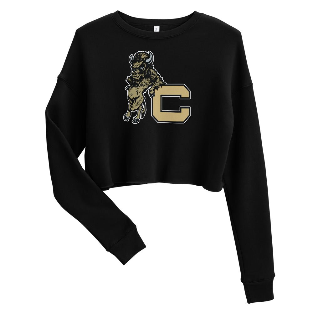 Vintage Colorado Buffalo Women's Cropped Sweatshirt - 1940s Buffalo with Attitude Art Cropped Sweatshirt - rivalryweek