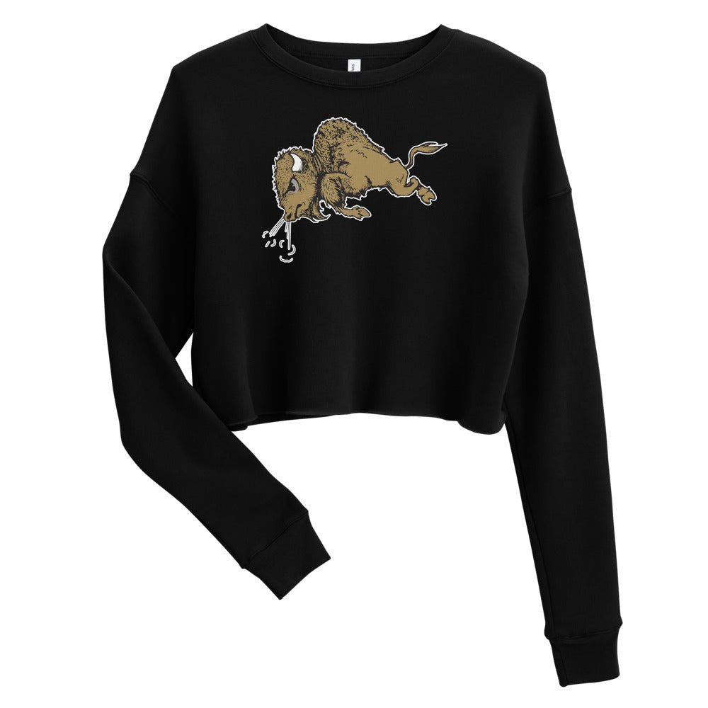 Vintage Colorado Buffalo Women's Cropped Sweatshirt - 1940s Stampeding Buffalo Art Cropped Sweatshirt - rivalryweek