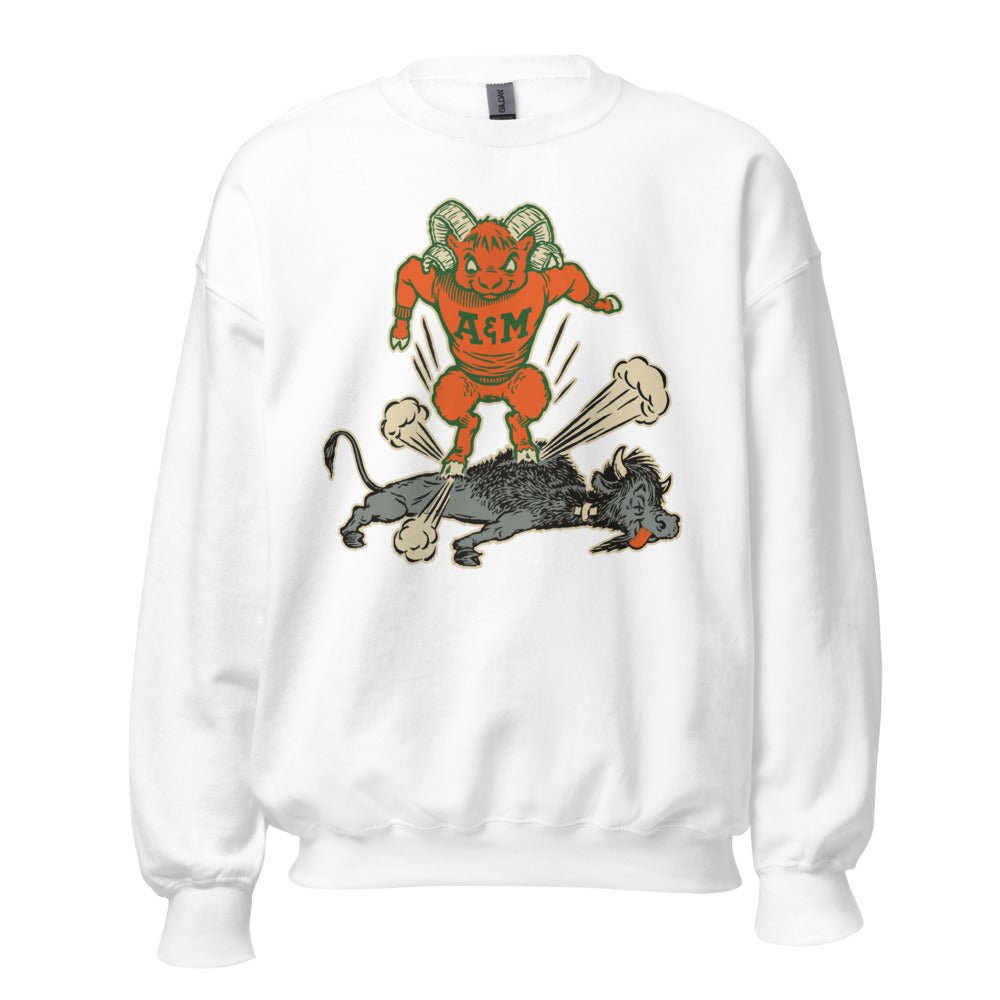 Vintage Colorado State Rivalry Crew Neck Sweatshirt - 1950s Buffalo Ram Stomp Art Sweatshirt - rivalryweek