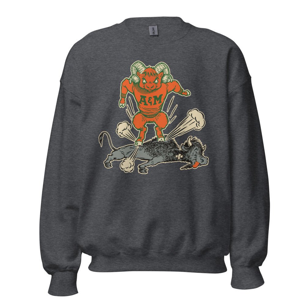 Vintage Colorado State Rivalry Crew Neck Sweatshirt - 1950s Buffalo Ram Stomp Art Sweatshirt - rivalryweek
