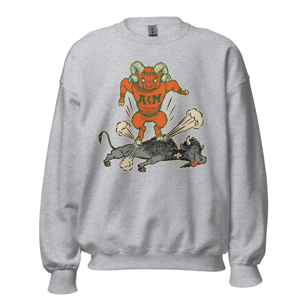 Vintage Colorado State Rivalry Crew Neck Sweatshirt - 1950s Buffalo Ram Stomp Art Sweatshirt - rivalryweek