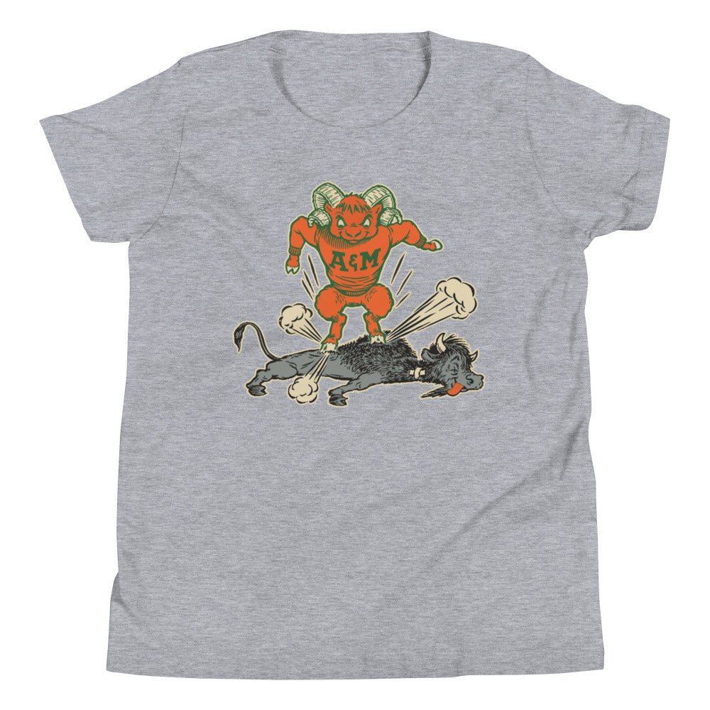 Vintage Colorado State Rivalry Kids Youth Shirt - 1950s Buffalo Ram Stomp Art Youth Staple Tee - rivalryweek