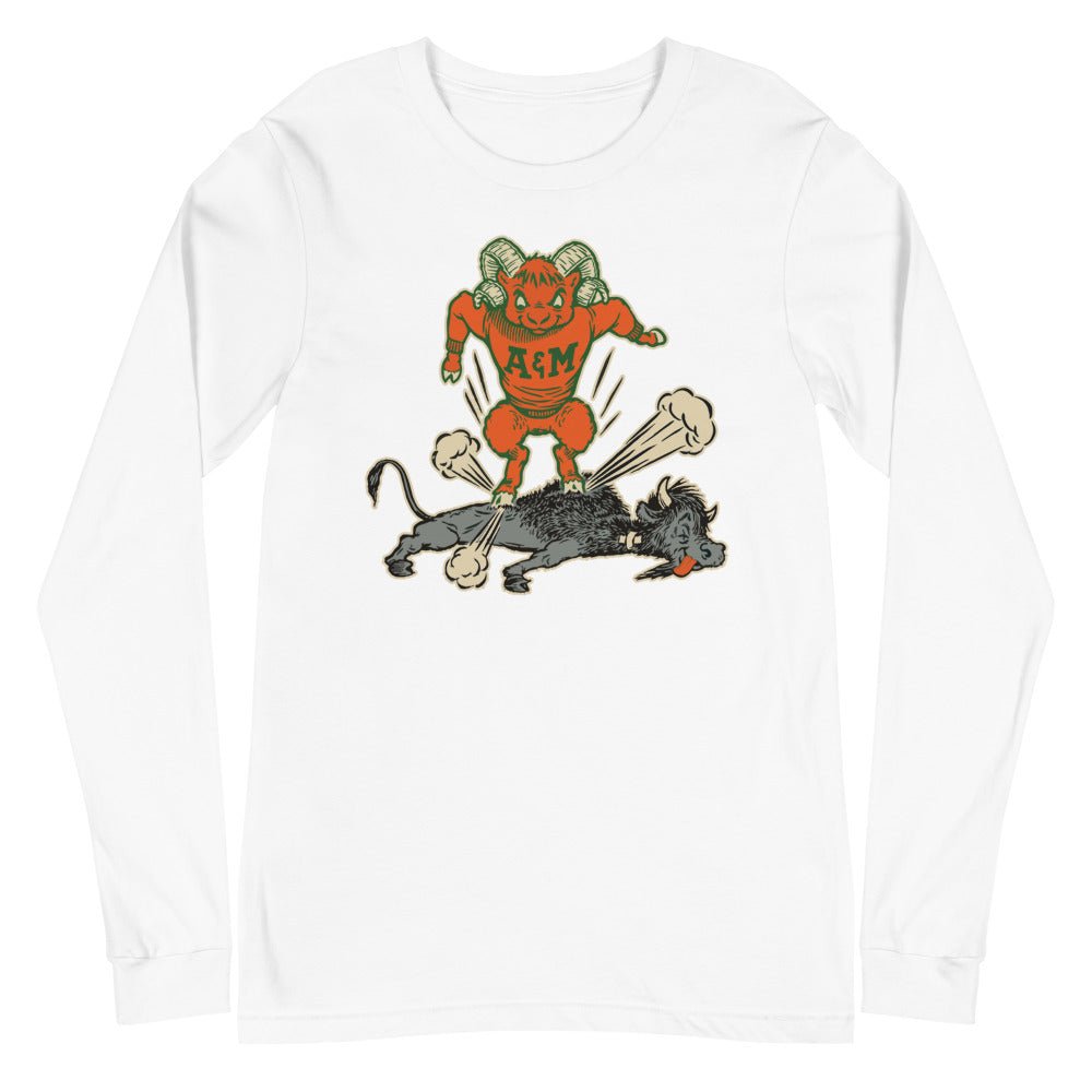 Vintage Colorado State Rivalry Long Sleeve Shirt - 1950s Buffalo Ram Stomp Art Long Sleeve Shirt - rivalryweek