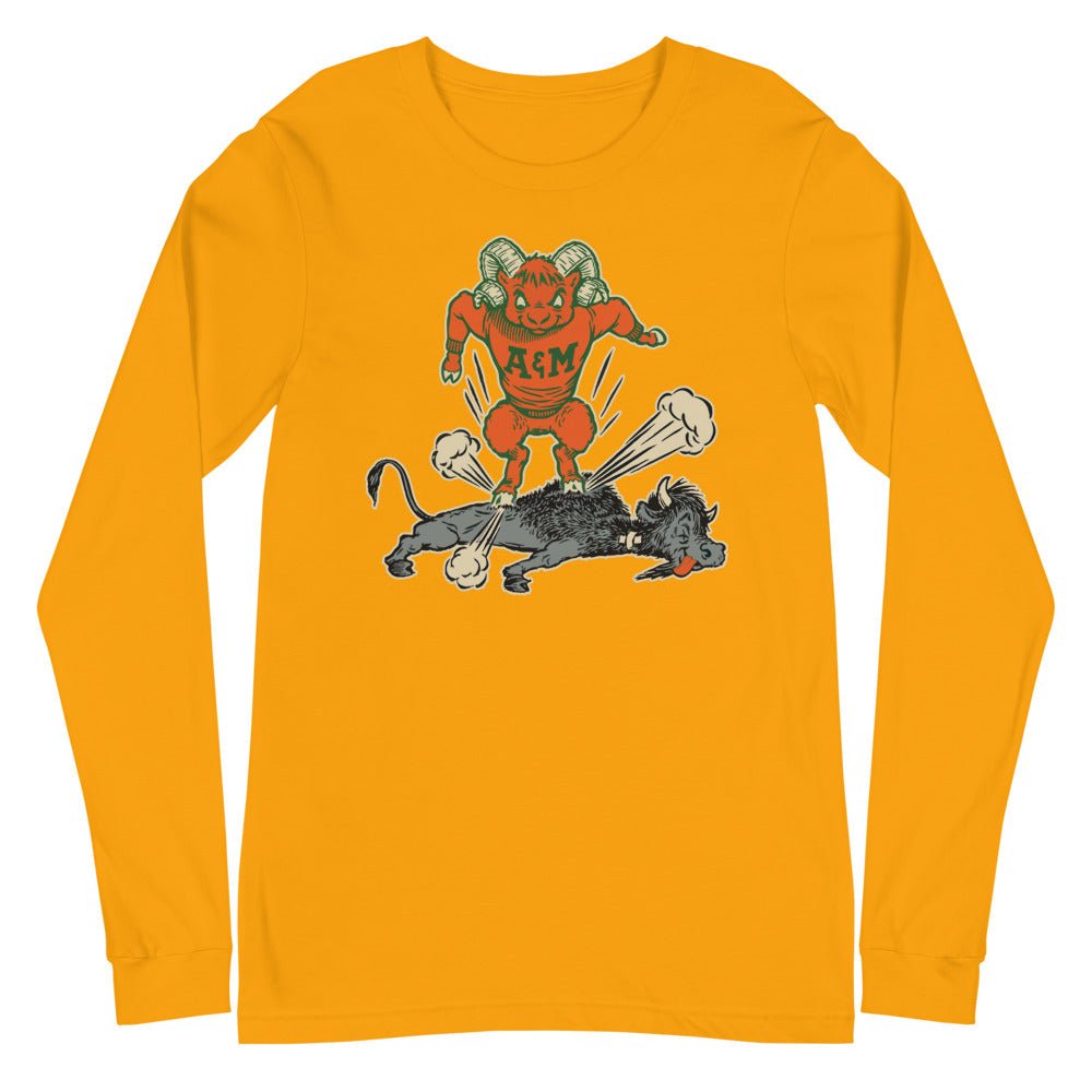 Vintage Colorado State Rivalry Long Sleeve Shirt - 1950s Buffalo Ram Stomp Art Long Sleeve Shirt - rivalryweek