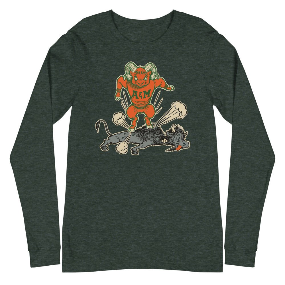 Vintage Colorado State Rivalry Long Sleeve Shirt - 1950s Buffalo Ram Stomp Art Long Sleeve Shirt - rivalryweek