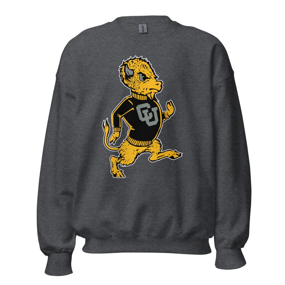 Vintage CU Boulder Crew Neck Sweatshirt - 1950s Marching Buffalo Art Sweatshirt - Rivalry Week