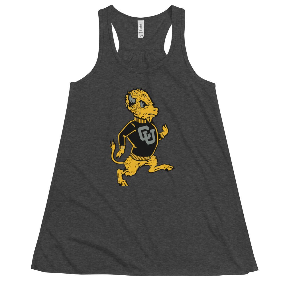 Vintage CU Boulder Women's Flowy Tank Top - 1950s Marching Buffalo Art W Tank Top - Rivalry Week