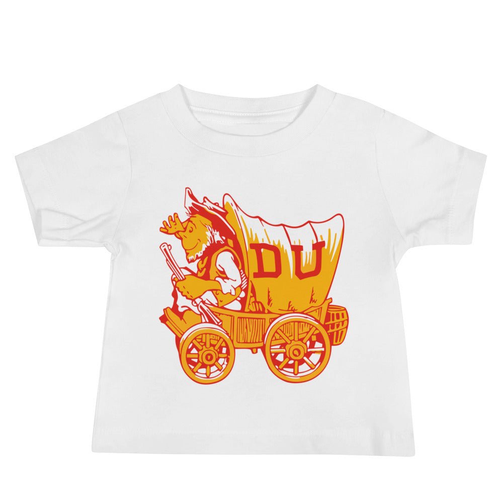 Vintage Denver University Mascot Baby T Shirt - 1950s Covered Wagon Art Baby Staple Tee - Rivalry Week