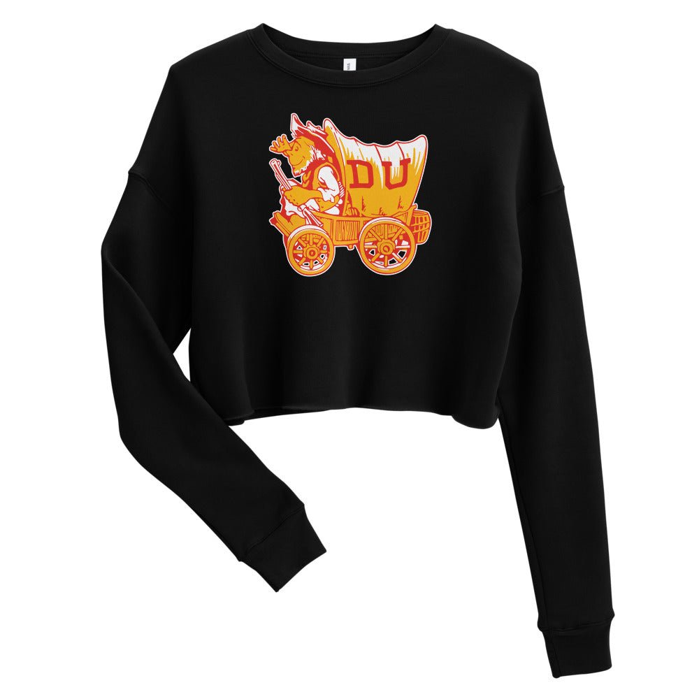 Vintage Denver University Mascot Women's Cropped Sweatshirt - 1950s Covered Wagon Art Cropped Sweatshirt - Rivalry Week