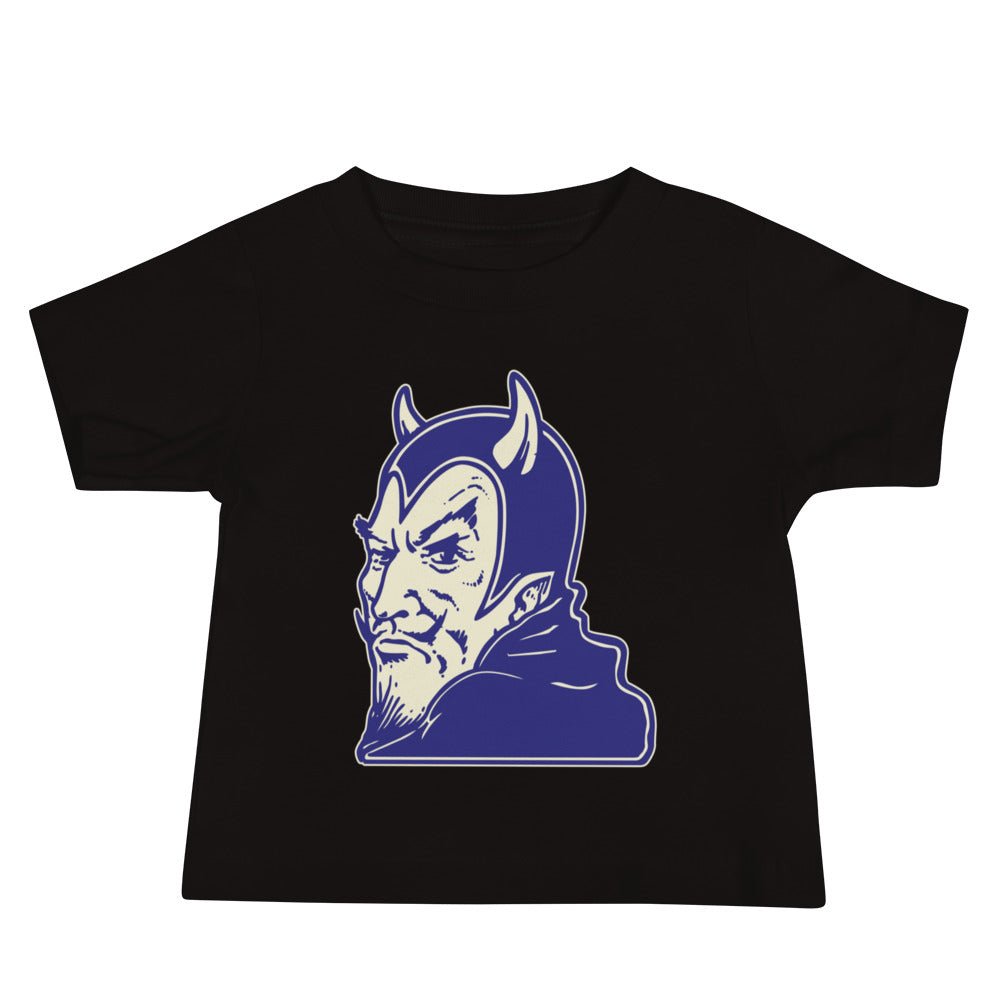 Vintage Duke Blue Devil Baby T Shirt - 1940s Dastardly Devil Art Baby Staple Tee - rivalryweek