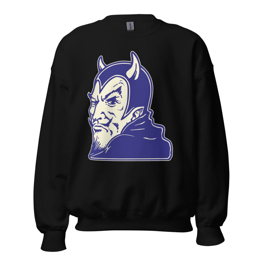 Vintage Duke Blue Devil Crew Neck Sweatshirt - 1940s Dastardly Devil Art Sweatshirt - rivalryweek