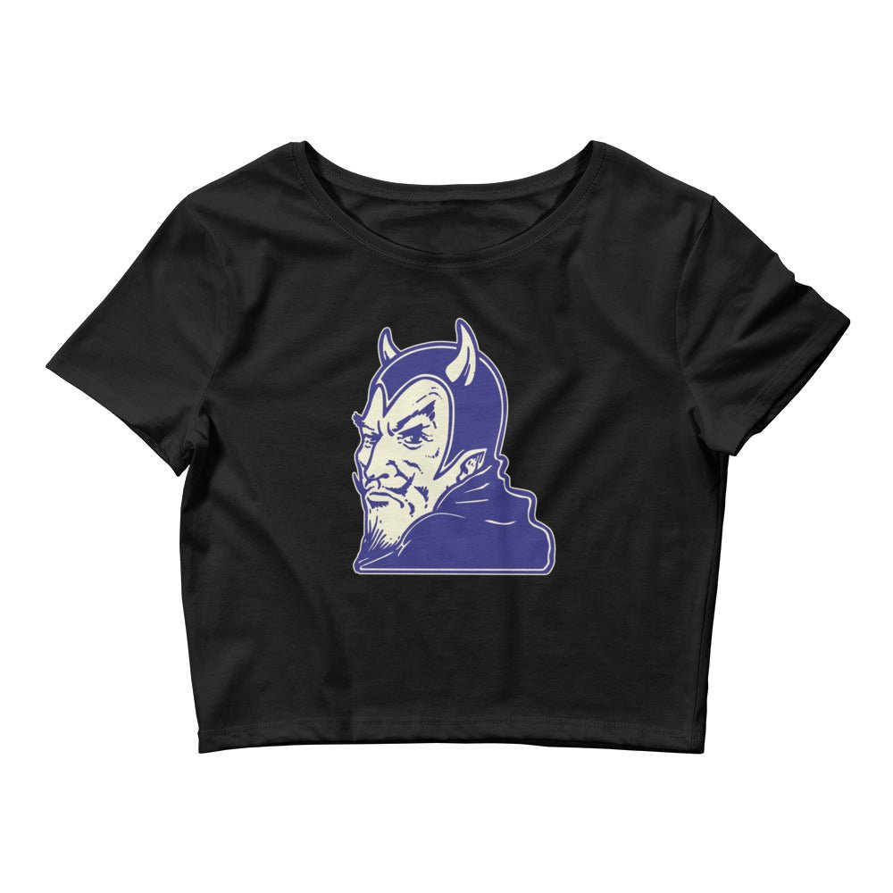 Vintage Duke Blue Devil Crop Top - 1940s Dastardly Devil Art Crop Top - rivalryweek