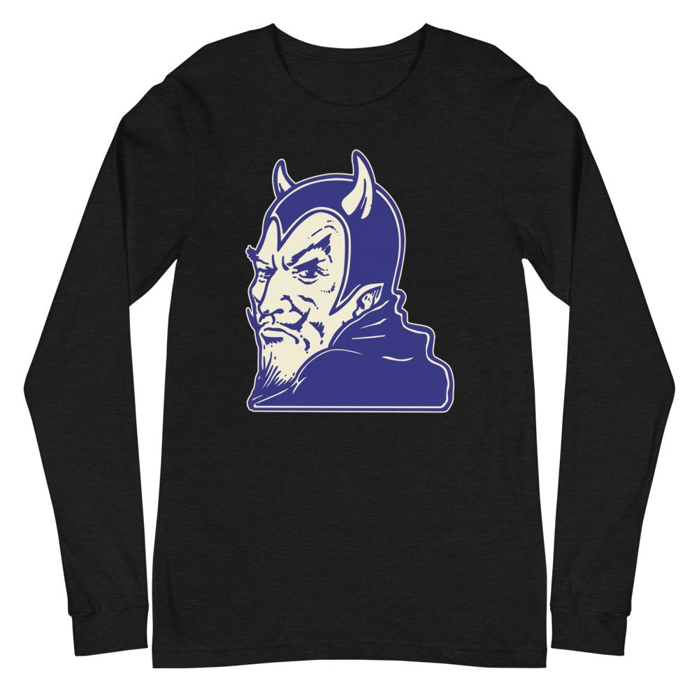 Vintage Duke Blue Devil Long Sleeve Shirt - 1940s Dastardly Devil Art Long Sleeve Shirt - rivalryweek