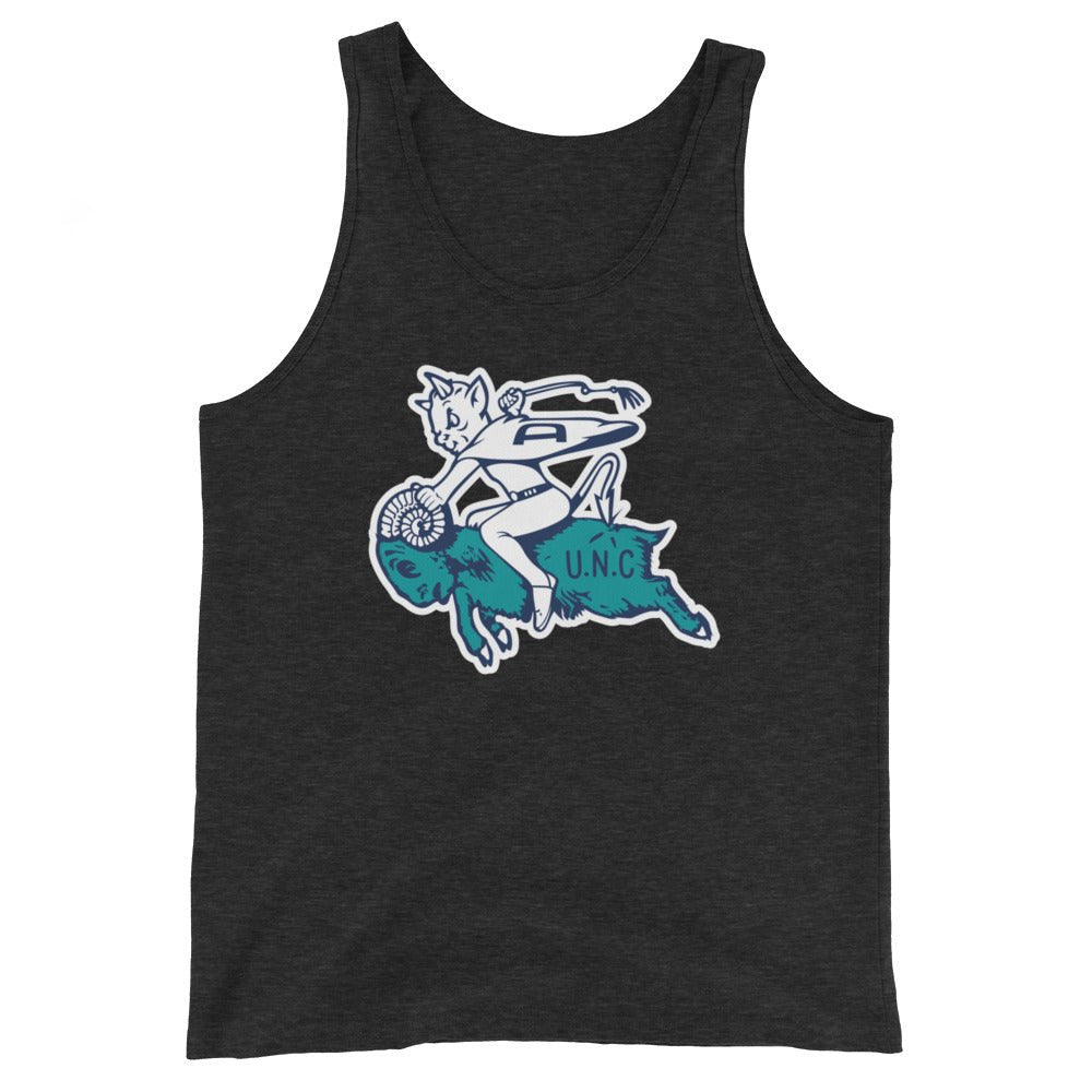 Vintage Duke UNC Rivalry Men's Tank Top - 1940s Blue Devil Riding the Ram Art Mens Tank Top - rivalryweek