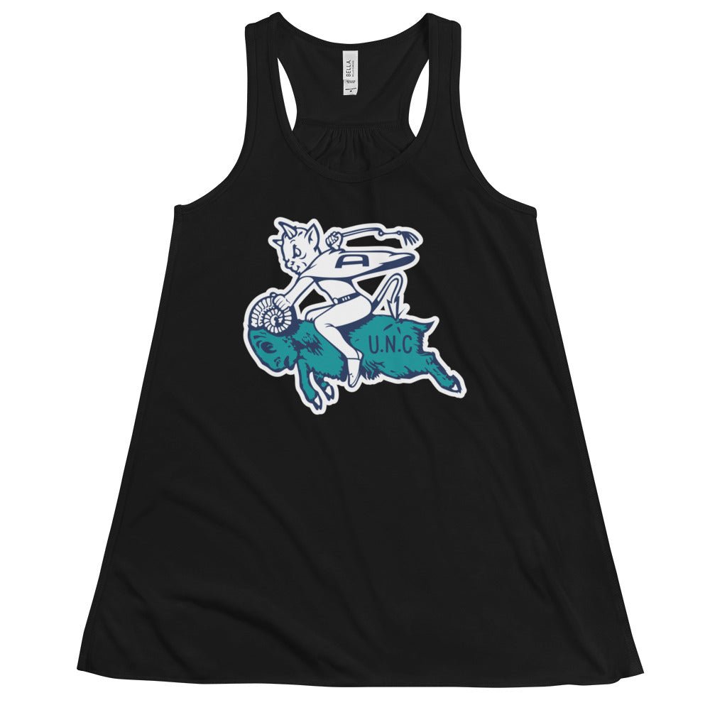 Vintage Duke UNC Rivalry Women's Flowy Tank Top - 1940s Blue Devil Riding the Ram Art W Tank Top - rivalryweek