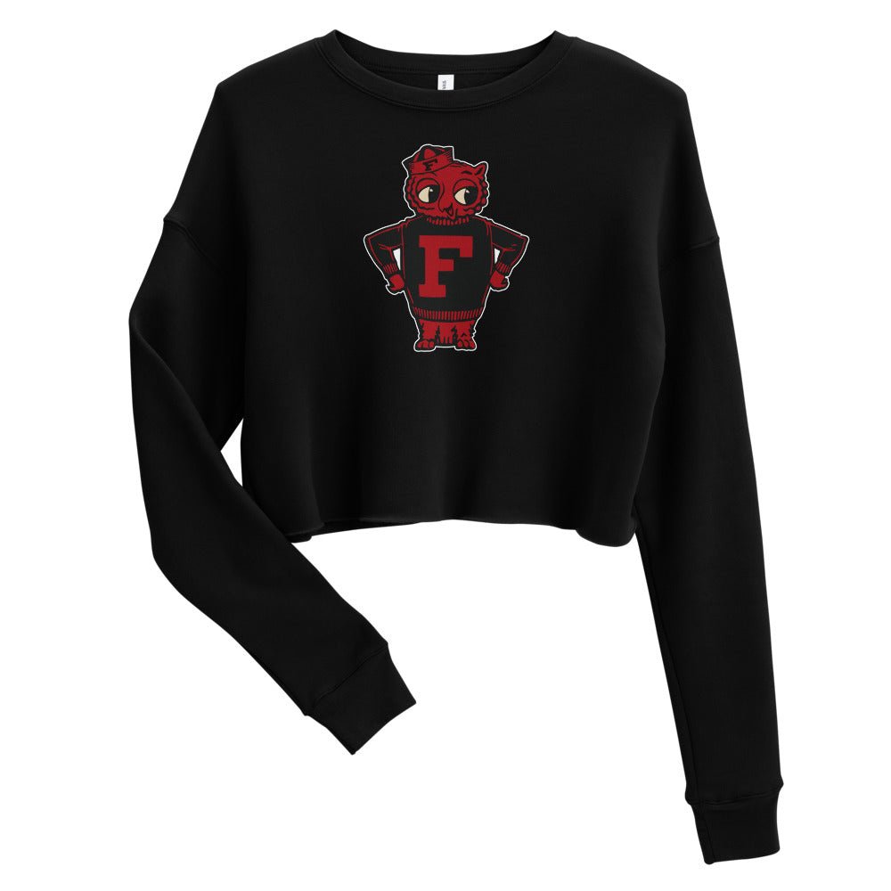 Vintage Foothill College Women's Cropped Sweatshirt - 1950 Varsity Owl Mascot Art Cropped Sweatshirt - rivalryweek