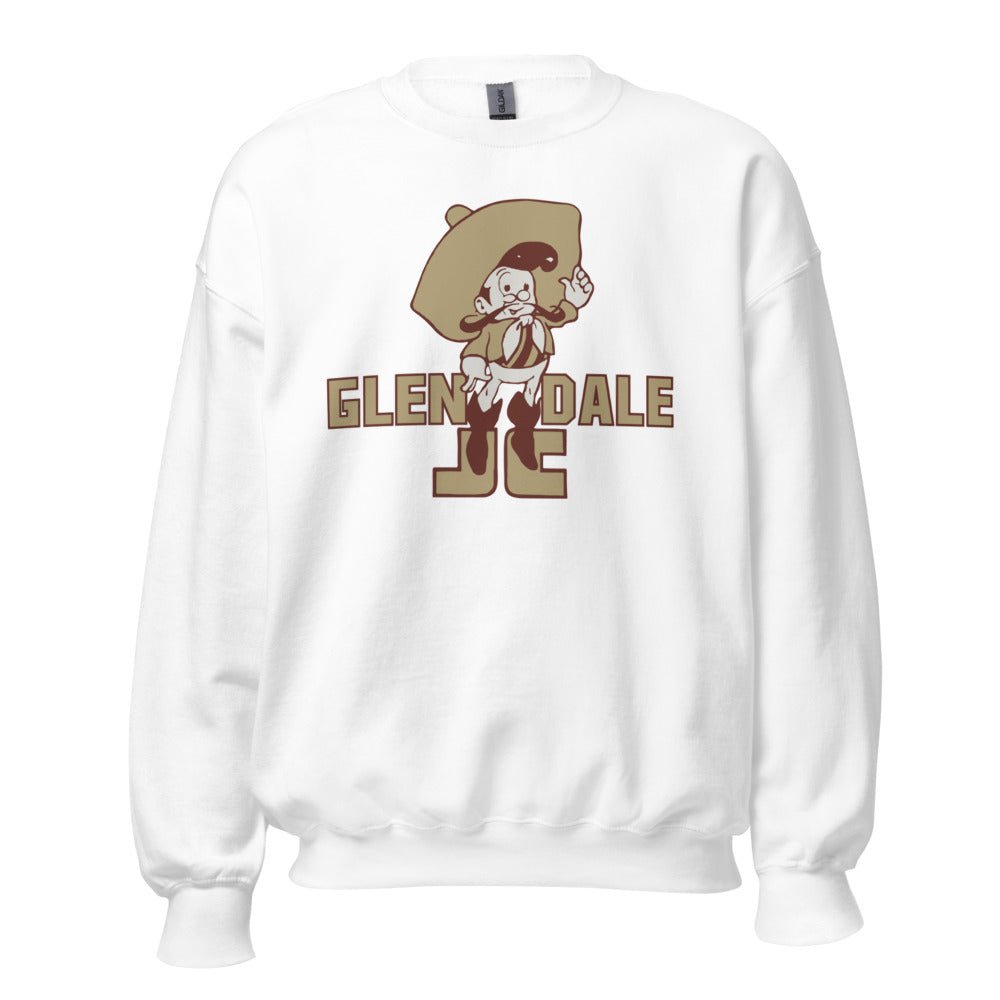 Vintage Glendale Community College Crew Neck Sweatshirt - 1930s Vaqueros Mascot Art Sweatshirt - rivalryweek