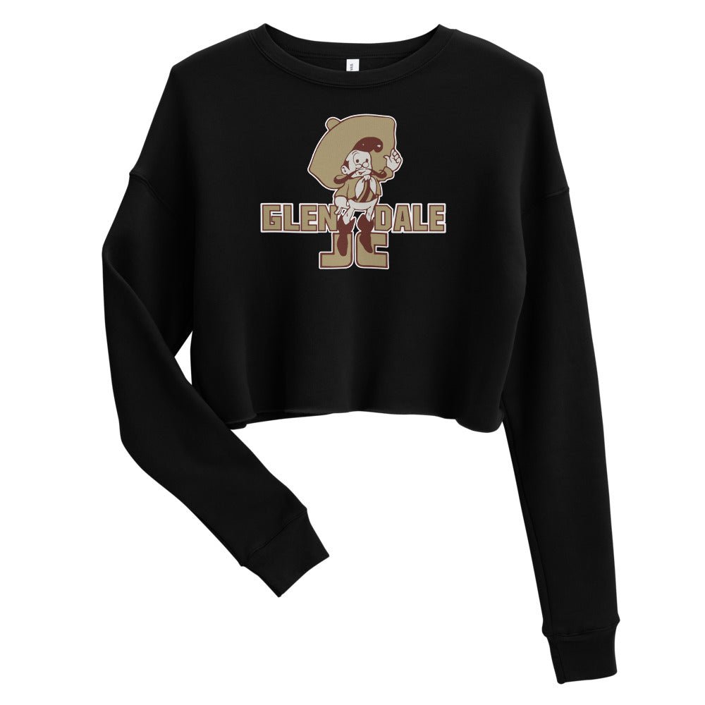 Vintage Glendale Community College Women's Cropped Sweatshirt - 1930s Vaqueros Mascot Art Cropped Sweatshirt - rivalryweek