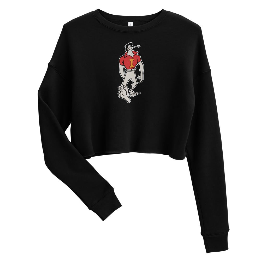 Vintage Indiana Hoosier Mascot Women's Cropped Sweatshirt - 1960s Hoosier Man Art Cropped Sweatshirt - rivalryweek