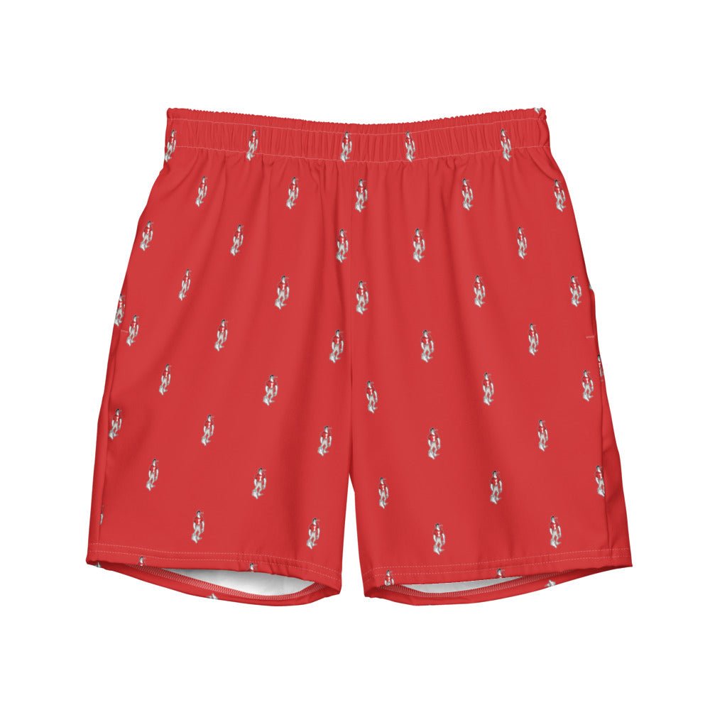 Vintage Indiana Mascot Swim Trunks - 1960s Barefoot Hoosier Red Pattern Swim Trunks - Rivalry Week