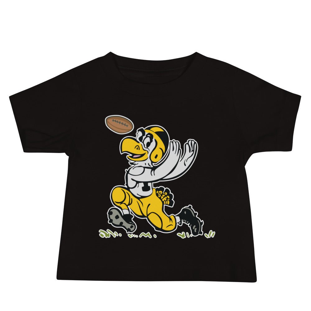 Vintage Iowa Football Baby T Shirt - 1955 Hawkeye with Hands Art Baby Staple Tee - rivalryweek