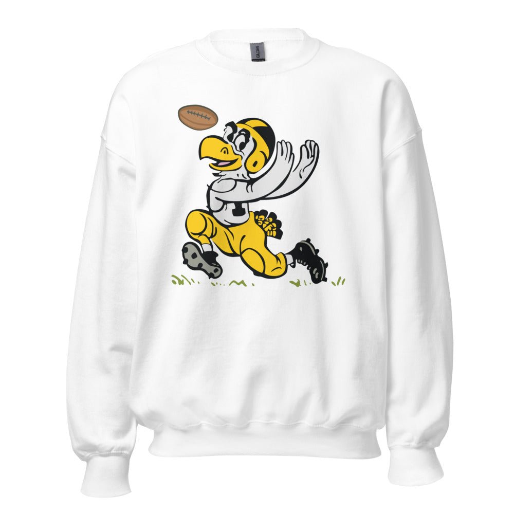 Vintage Iowa Football Crew Neck Sweatshirt - 1955 Hawkeye with Hands Art Sweatshirt - rivalryweek