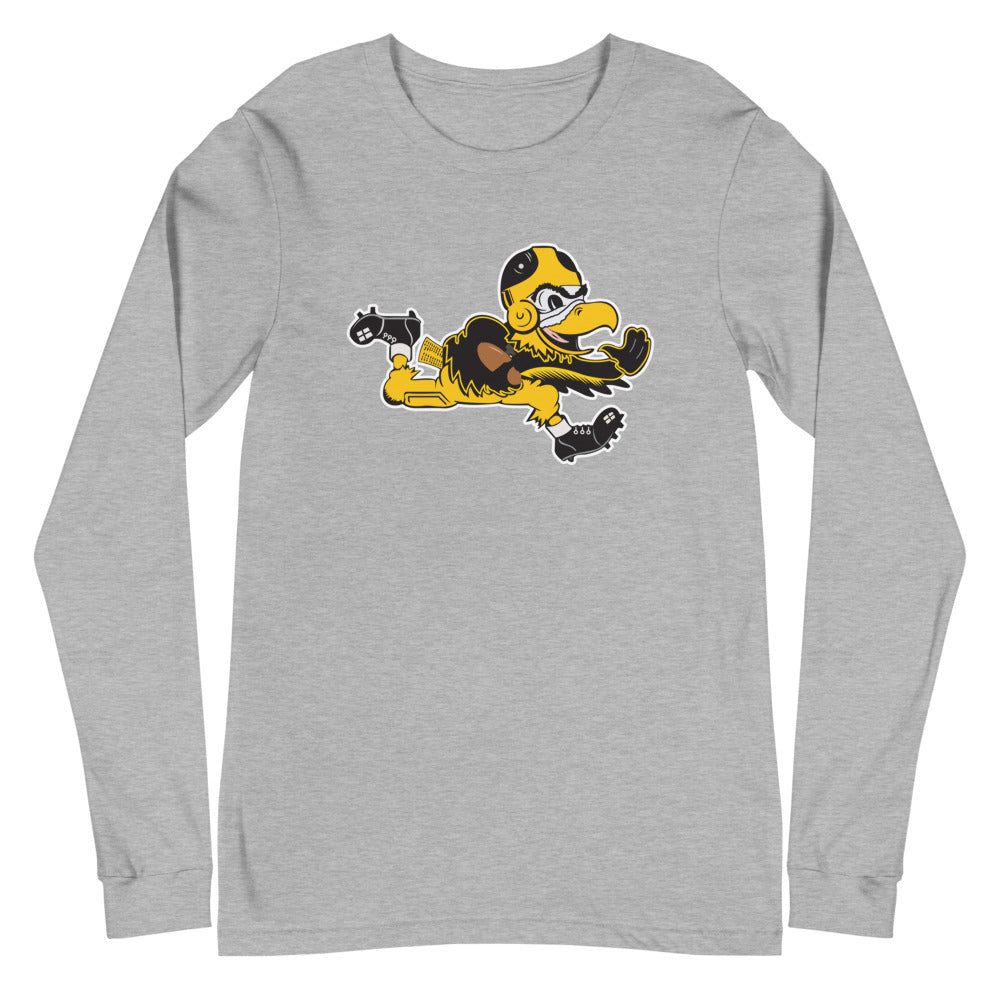 Vintage Iowa Football Hawkeye Long Sleeve Shirt - 1945 Iowa Stiff Arm Art Long Sleeve Shirt - rivalryweek