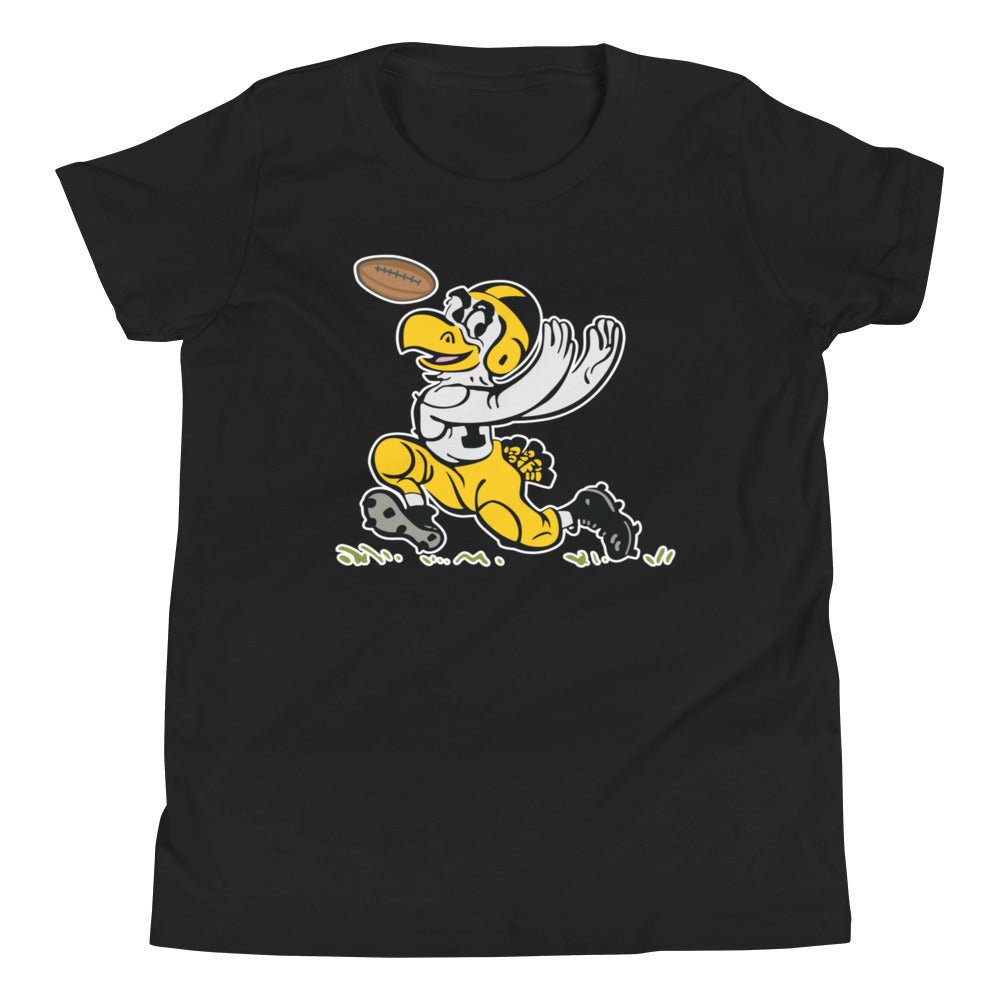 Vintage Iowa Football Kids Youth Shirt - 1955 Hawkeye with Hands Art Youth Staple Tee - rivalryweek