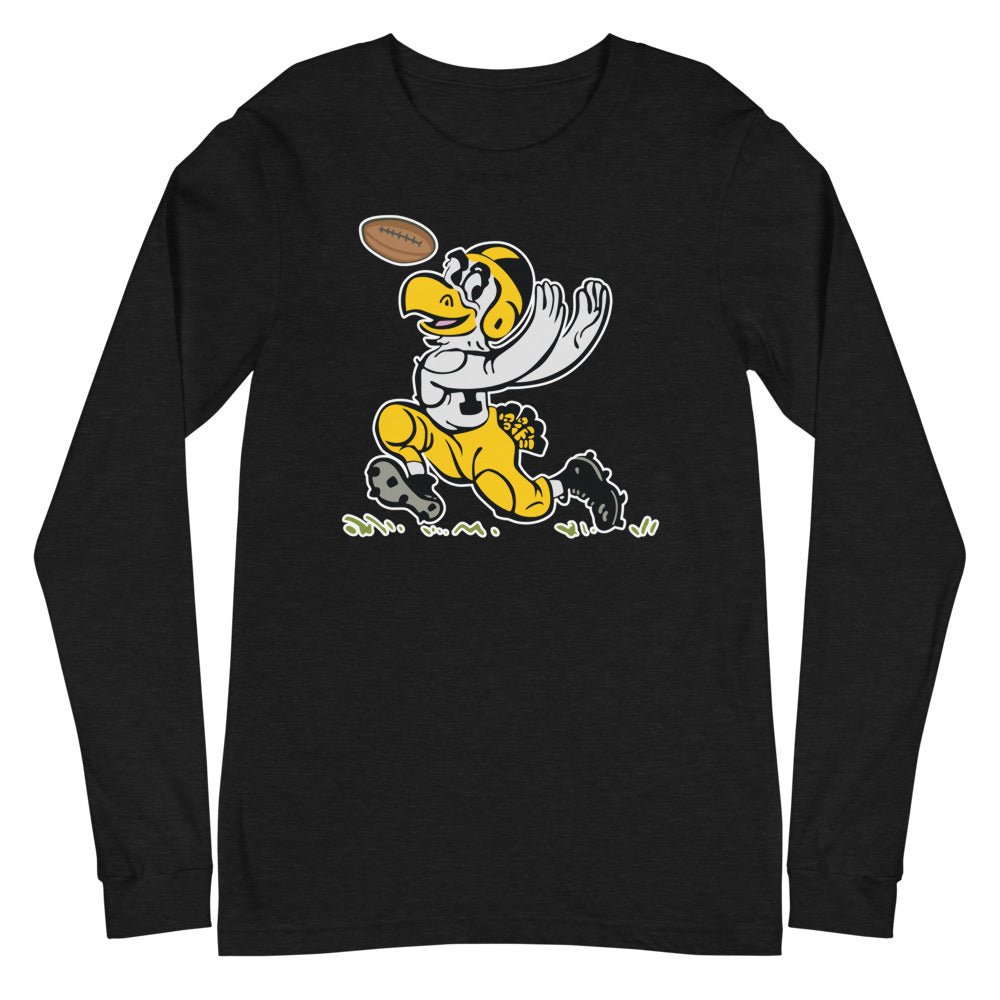 Vintage Iowa Football Long Sleeve Shirt - 1955 Hawkeye with Hands Art Long Sleeve Shirt - rivalryweek