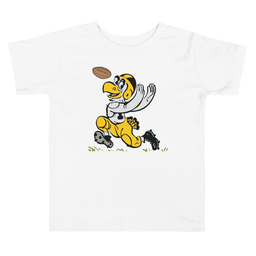 Vintage Iowa Football Toddler T Shirt - 1955 Hawkeye with Hands Art Toddler Staple Tee - rivalryweek