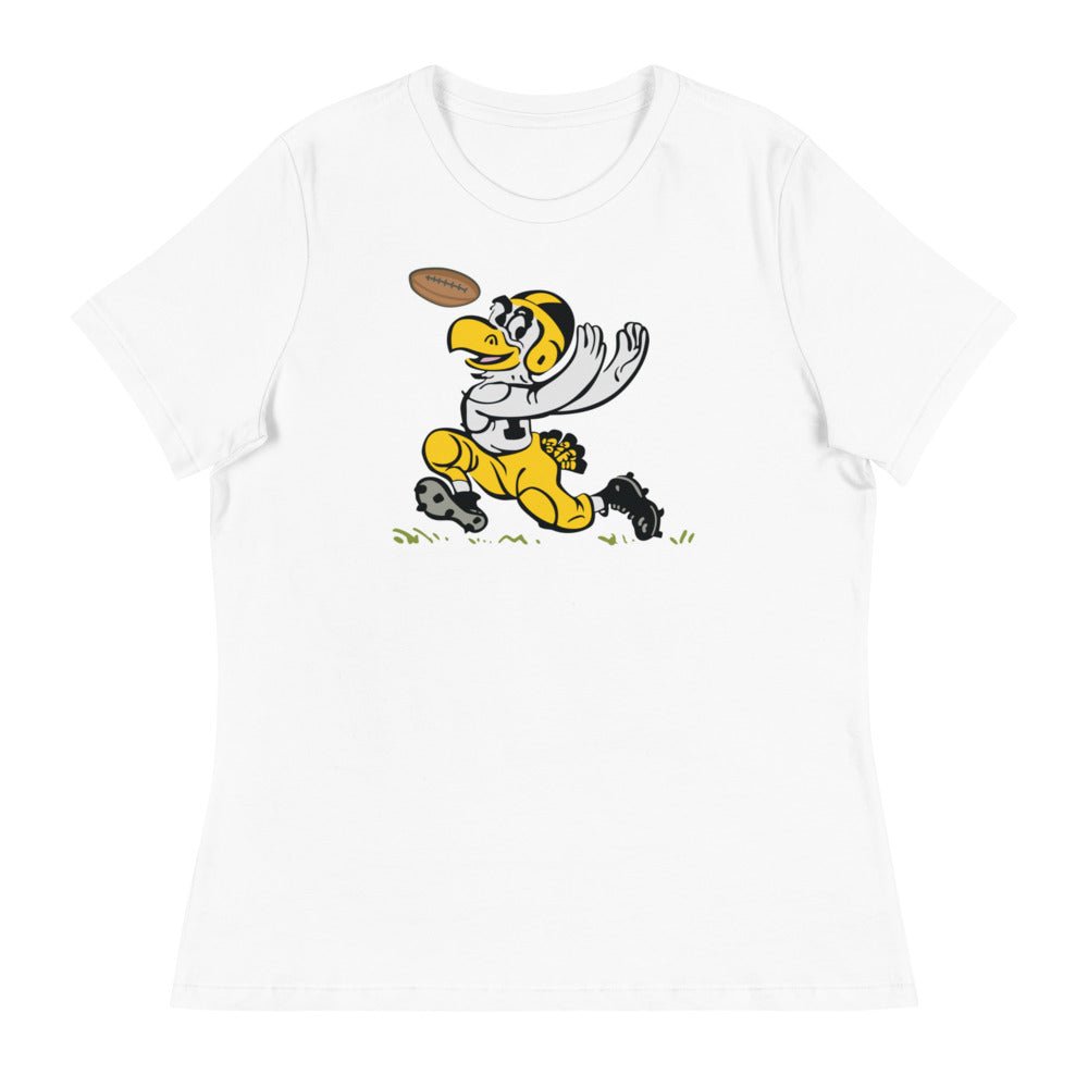 Vintage Iowa Football Women's Relaxed Shirt - 1955 Hawkeye with Hands Art W Relaxed T Shirt - rivalryweek