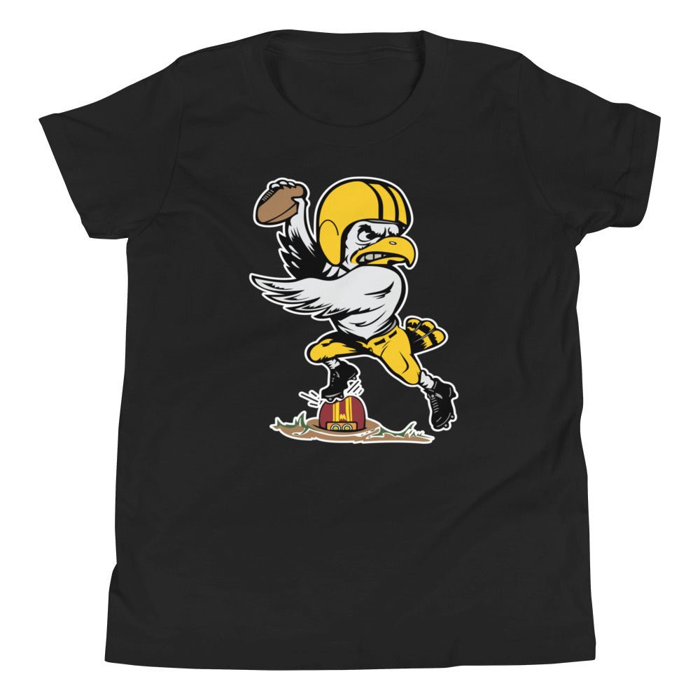 Vintage Iowa vs Minnesota Football Rivalry Kids Youth Shirt - 1946 Hawkeye Gopher Stomp Art Youth Staple Tee - rivalryweek