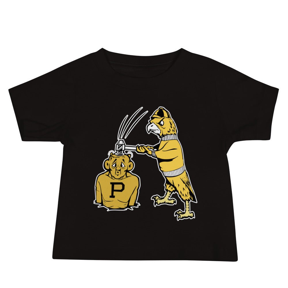 Vintage Iowa vs Purdue Rivalry Baby T Shirt - 1950s Hawkeye Hammer Mascot Art Baby Staple Tee - rivalryweek